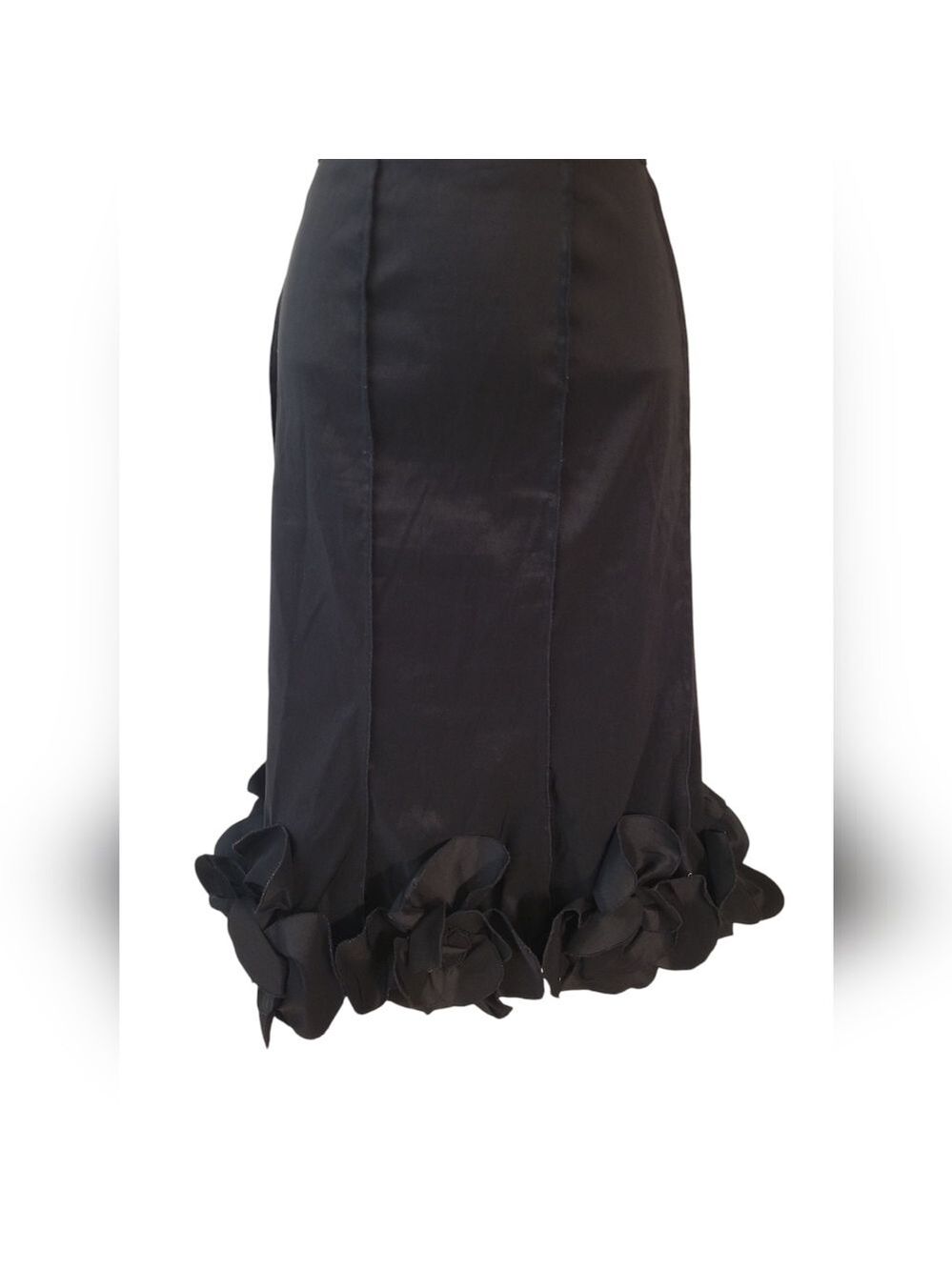 KM Collections By Milla Bell Black Ruffle Satin Maxi Skirt Size 14